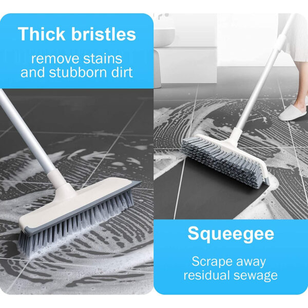 White Bathroom Cleaning Brush with Wiper 2 in 1 Tiles Cleaning Brush
